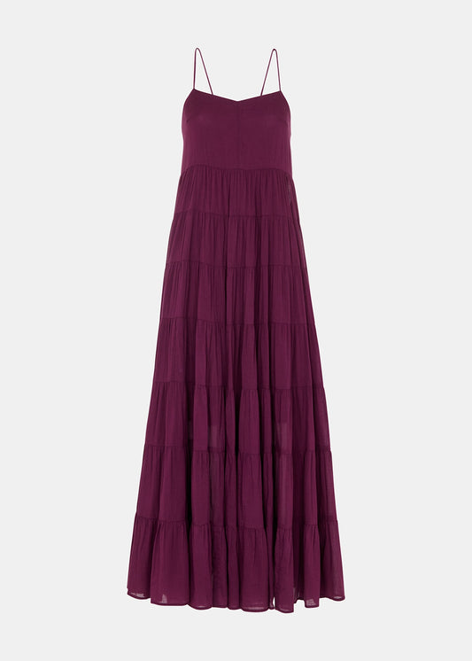 Plum Cotton Tiered Maxi Sun Dress