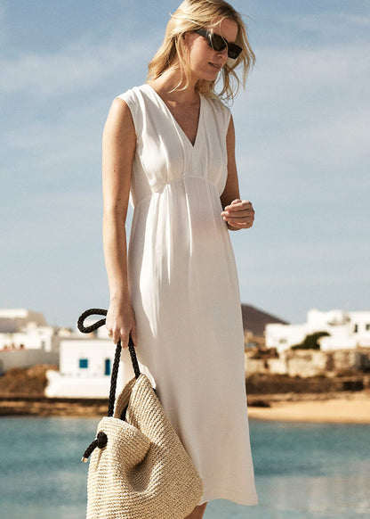 White Crepe Sleeveless Midi Dress