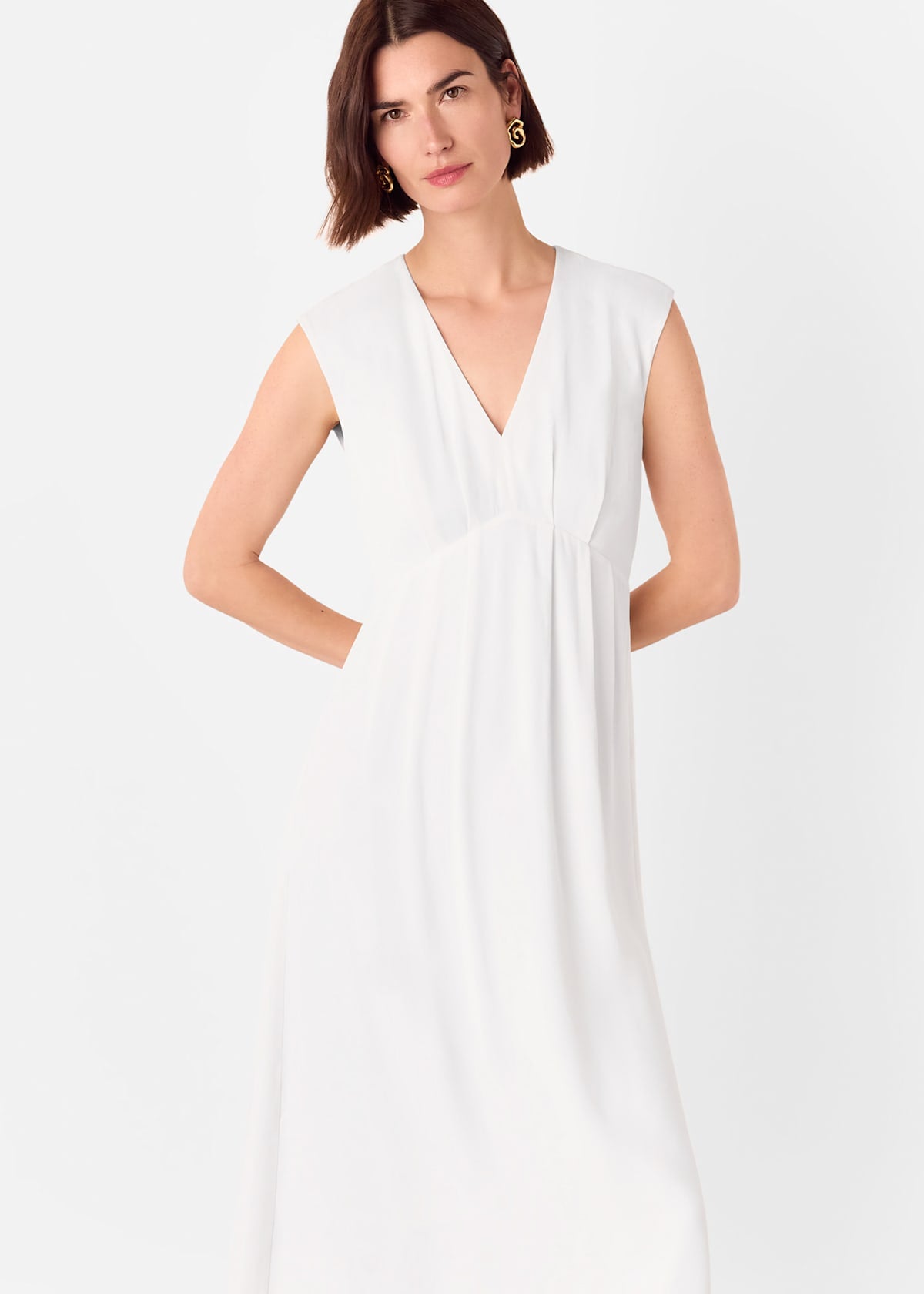White Crepe Sleeveless Midi Dress