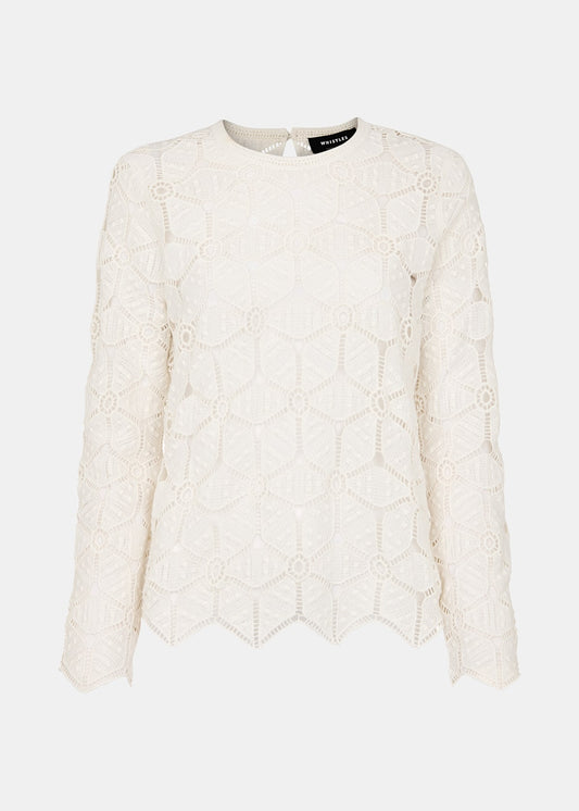 White Crochet Long Sleeve Knit