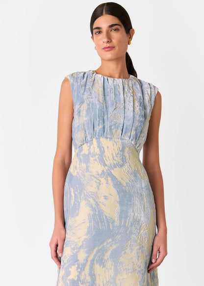 Blue/Multi Devore Swirl Velvet Midi Dress