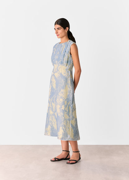 Blue/Multi Devore Swirl Velvet Midi Dress
