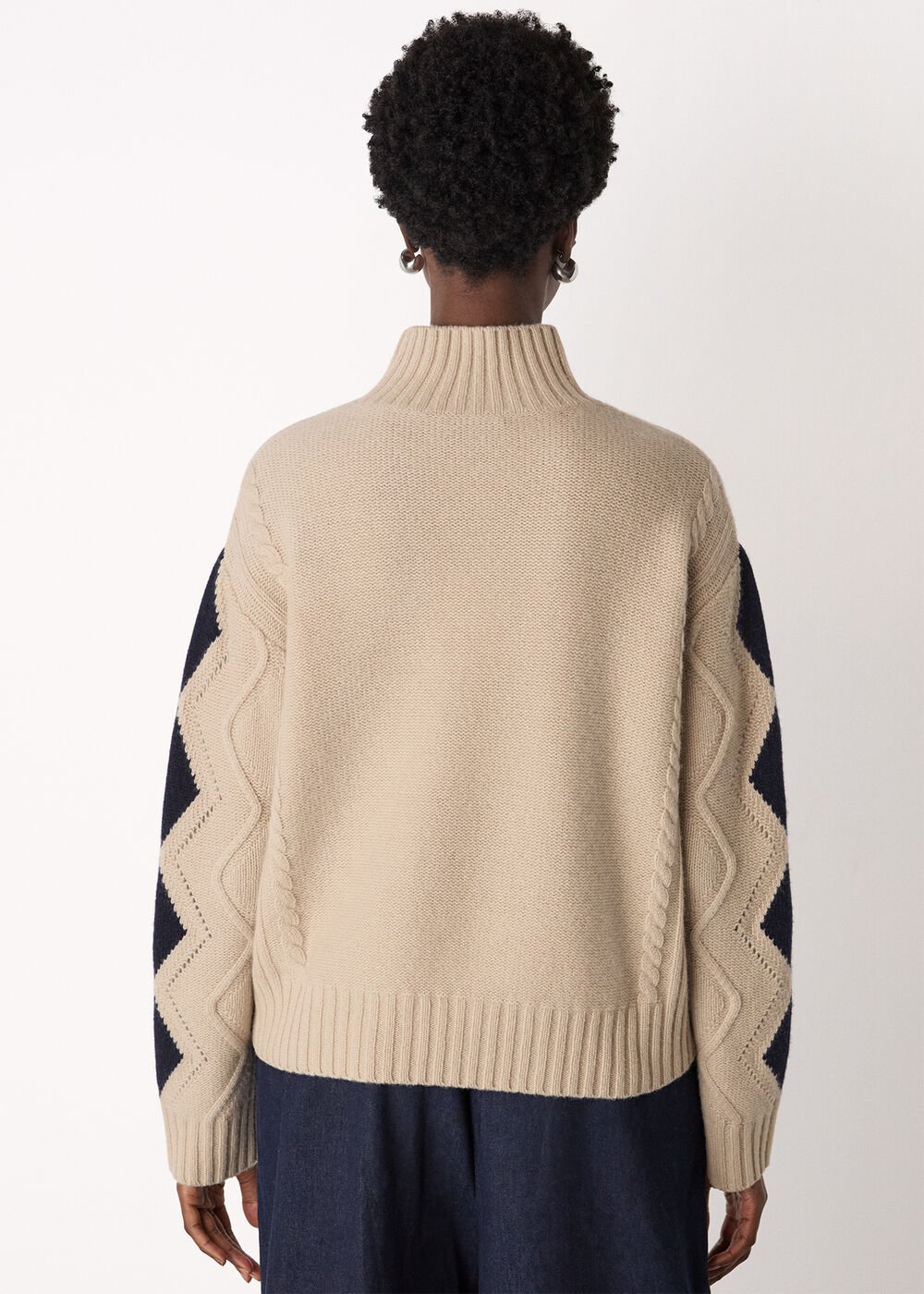 Ivory/Multi Diamond Cable Wool Detail Knit