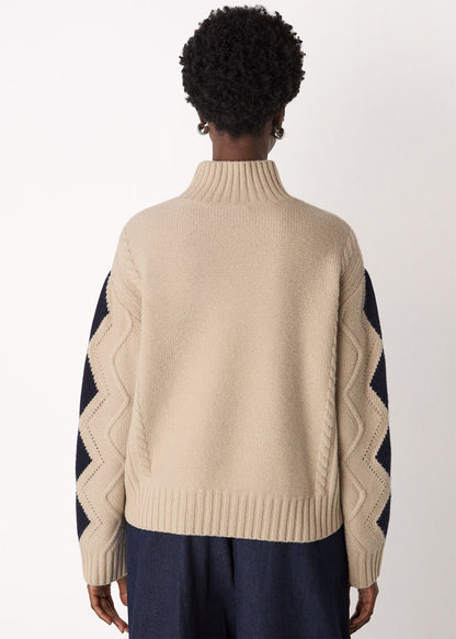 Ivory/Multi Diamond Cable Wool Detail Knit