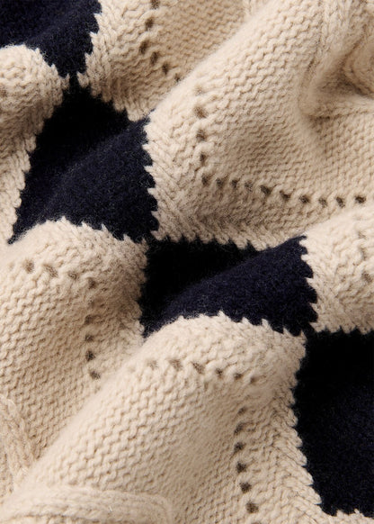 Ivory/Multi Diamond Cable Wool Detail Knit