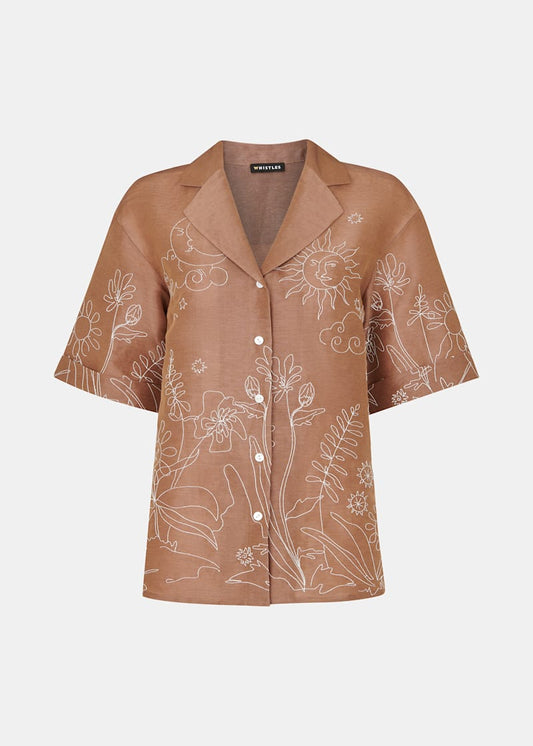 Brown/Multi Embroidered Scribble Shirt