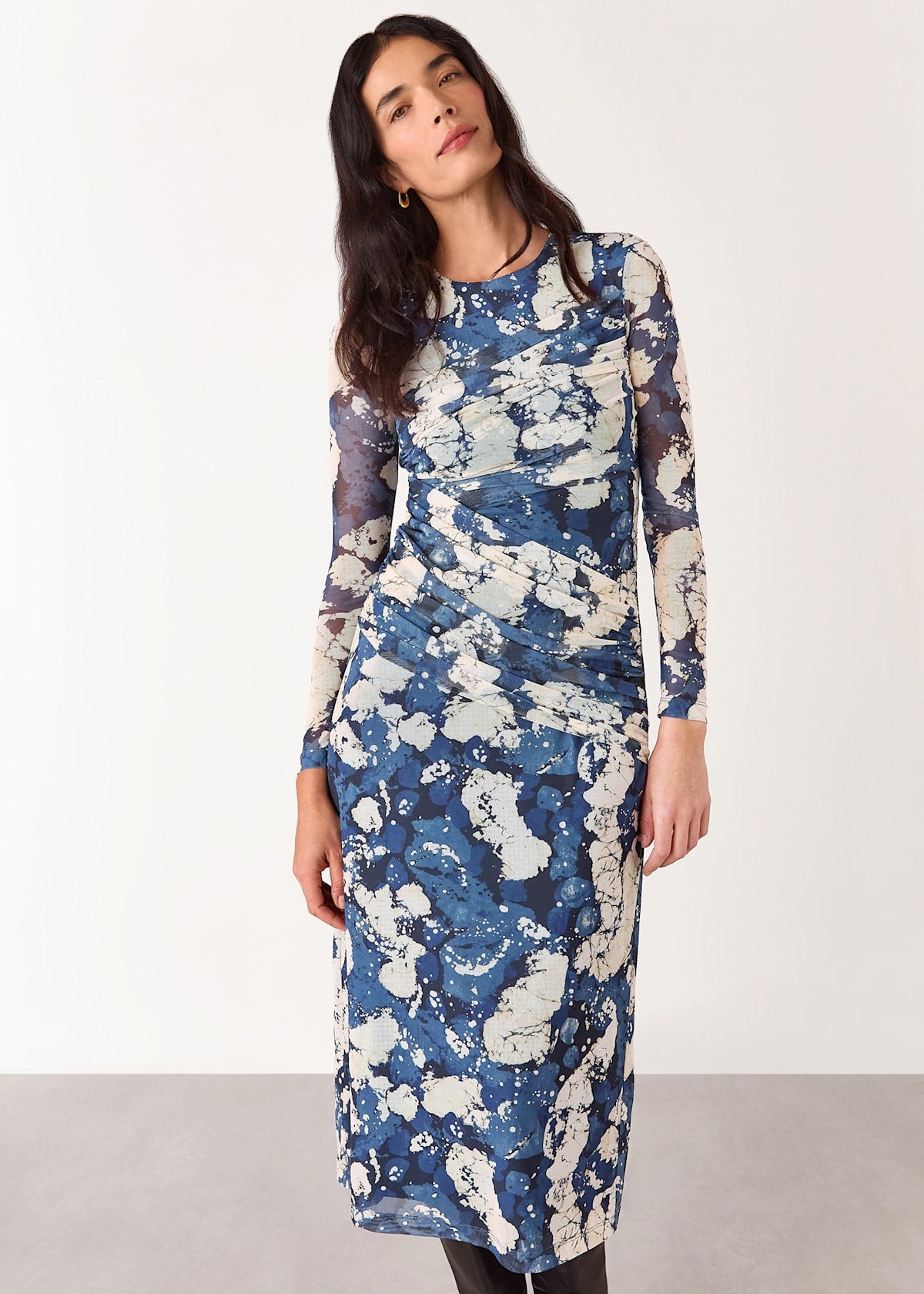 Blue/Multi Batik Marble Mesh Dress