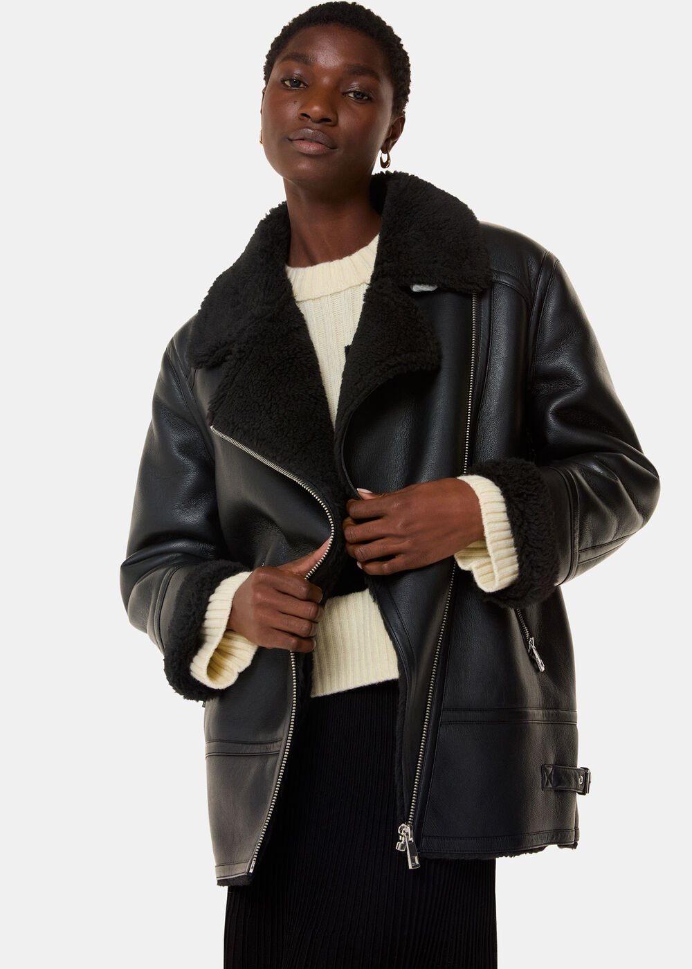 Black/Multi Faux Fur Aviator Jacket