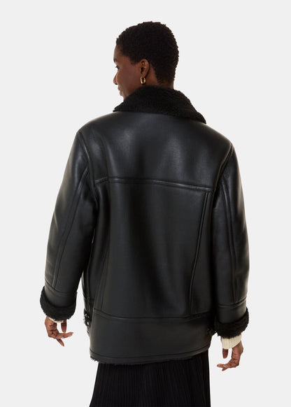 Black/Multi Faux Fur Aviator Jacket