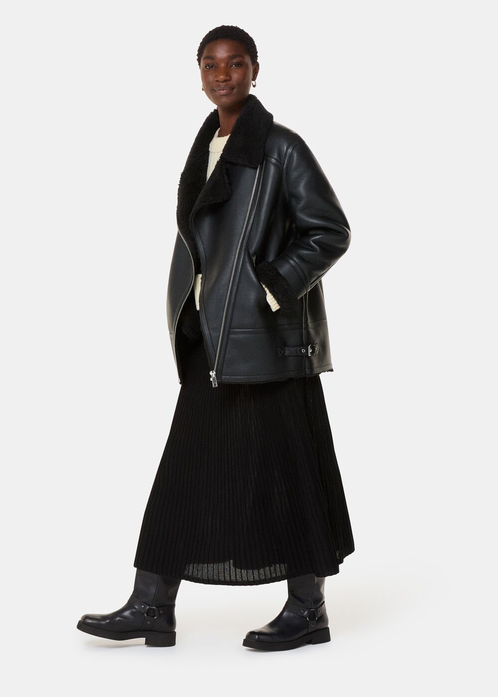 Black/Multi Faux Fur Aviator Jacket