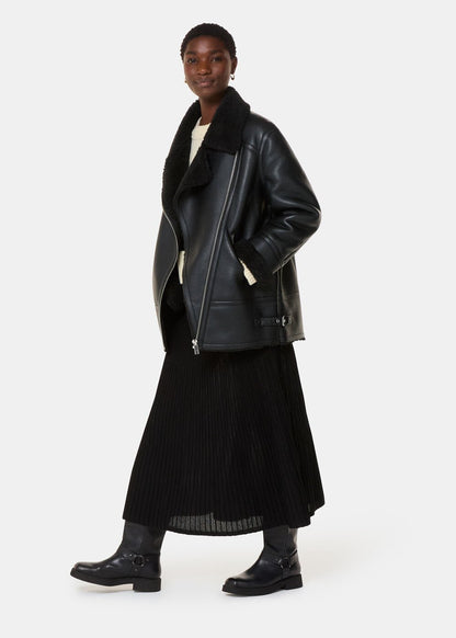 Black/Multi Faux Fur Aviator Jacket