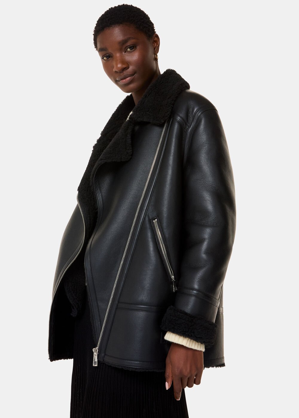 Black/Multi Faux Fur Aviator Jacket