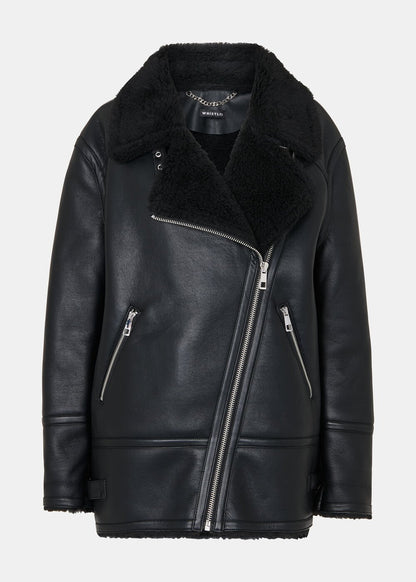 Black/Multi Faux Fur Aviator Jacket