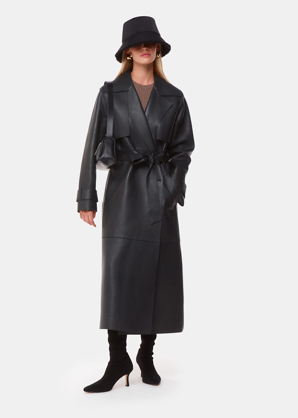 Black Faye Clean Bonded Trench Coat