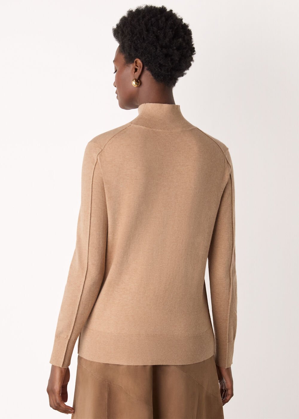 Camel Fine Wool Mix Funnel Neck Knit