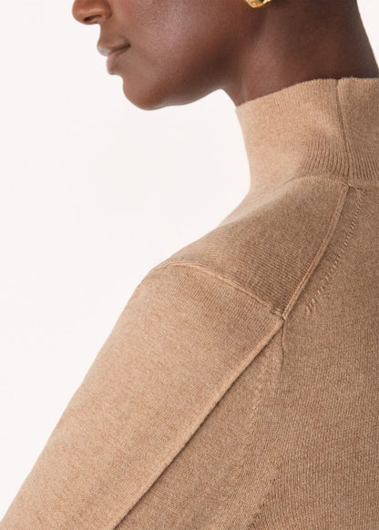 Camel Fine Wool Mix Funnel Neck Knit