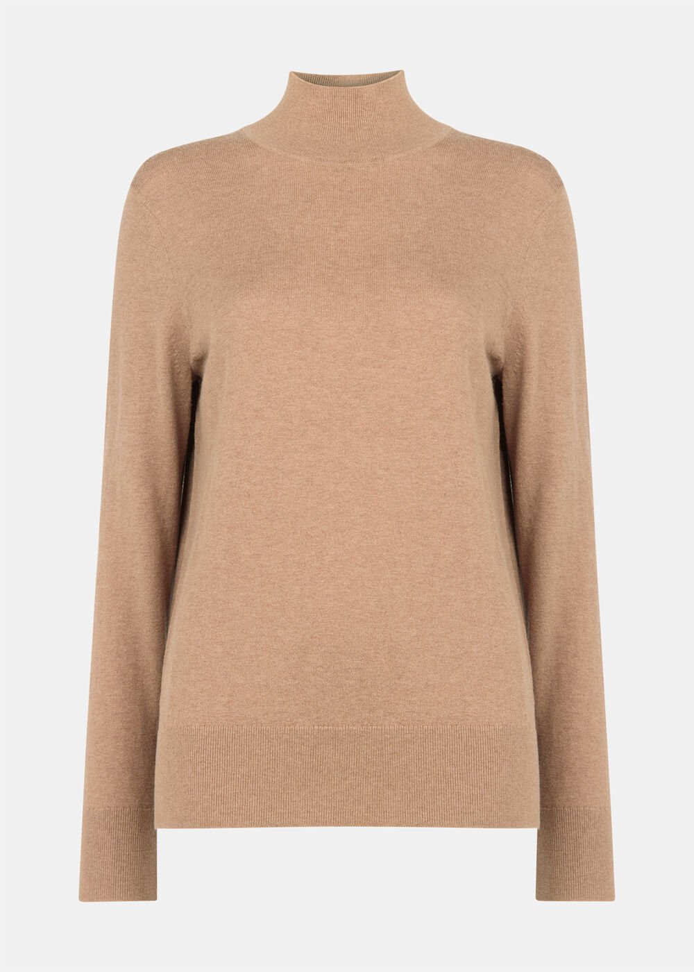 Camel Fine Wool Mix Funnel Neck Knit