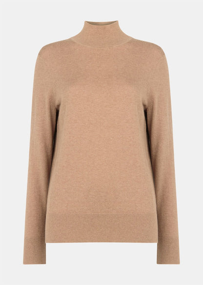 Camel Fine Wool Mix Funnel Neck Knit
