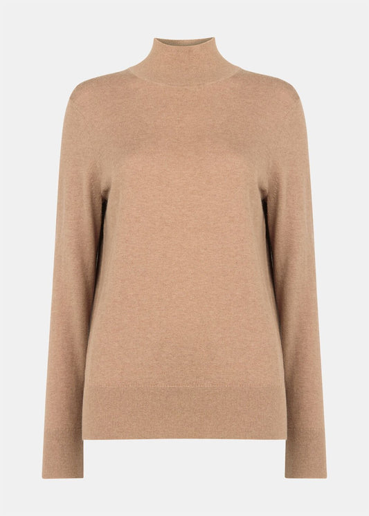Camel Fine Wool Mix Funnel Neck Knit