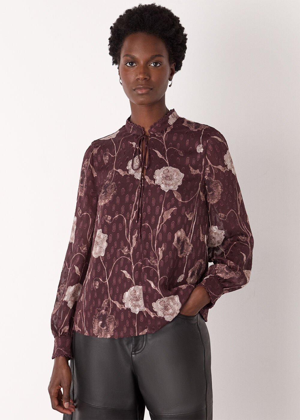 Burgundy Floral Dobby Blouse