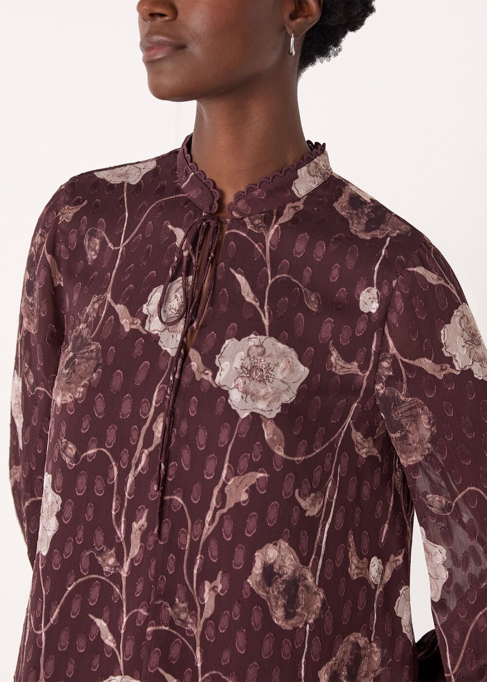 Burgundy Floral Dobby Blouse