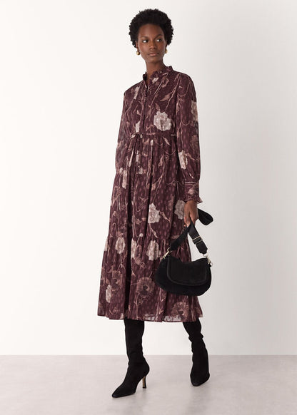 Burgundy Floral Dobby Midi Dress
