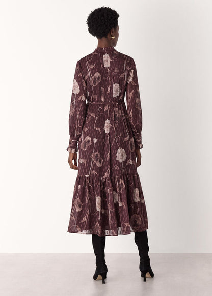 Burgundy Floral Dobby Midi Dress