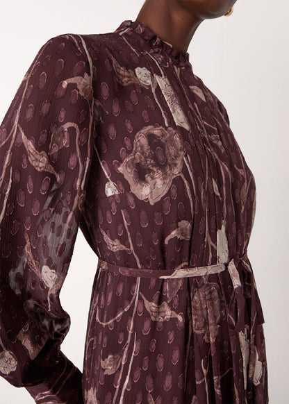 Burgundy Floral Dobby Midi Dress