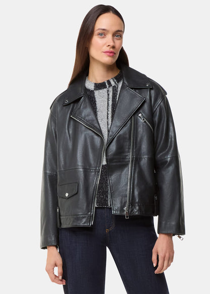 Black Freja Leather Biker Jacket