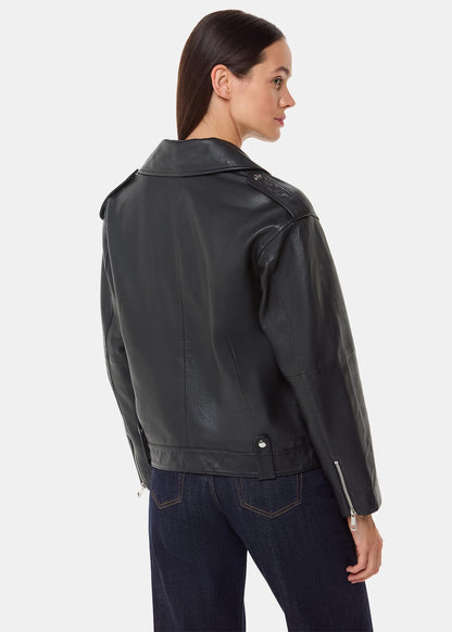 Black Freja Leather Biker Jacket