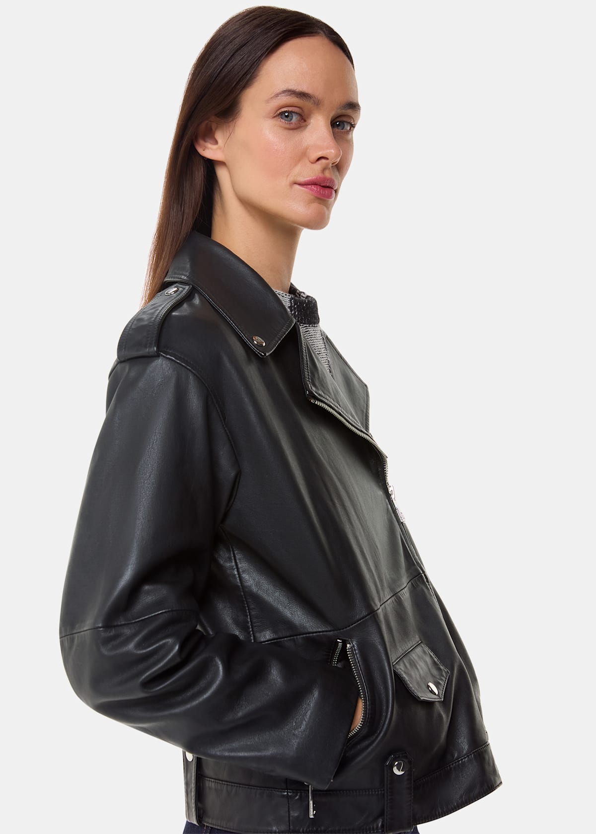 Black Freja Leather Biker Jacket