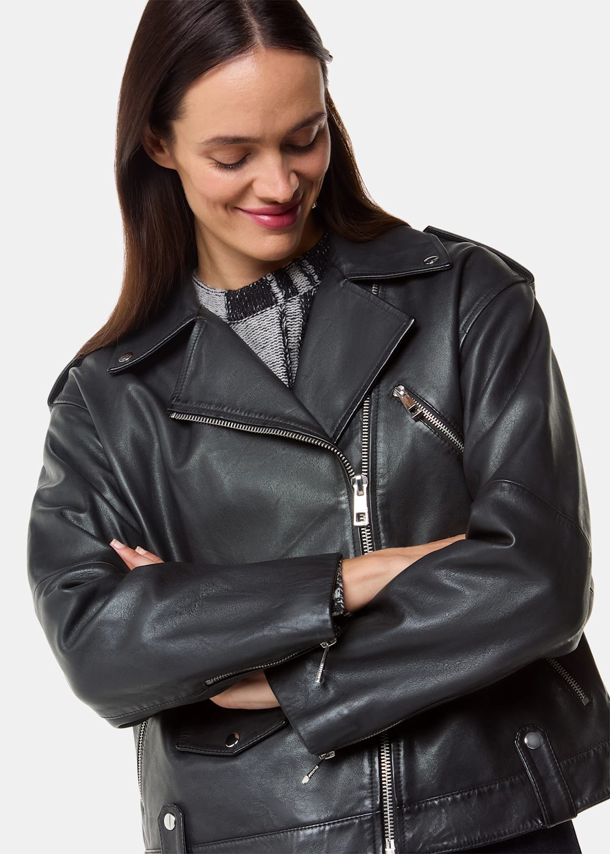 Black Freja Leather Biker Jacket