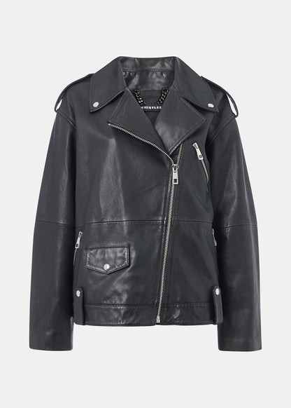 Black Freja Leather Biker Jacket