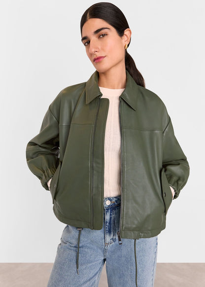 Khaki Frida Leather Bomber Jacket