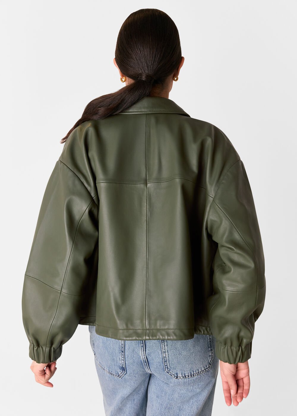 Khaki Frida Leather Bomber Jacket