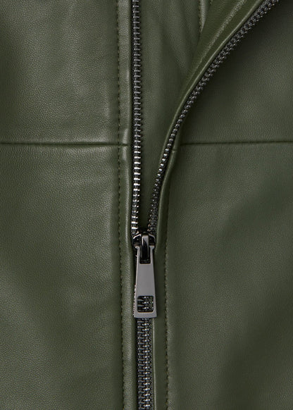 Khaki Frida Leather Bomber Jacket