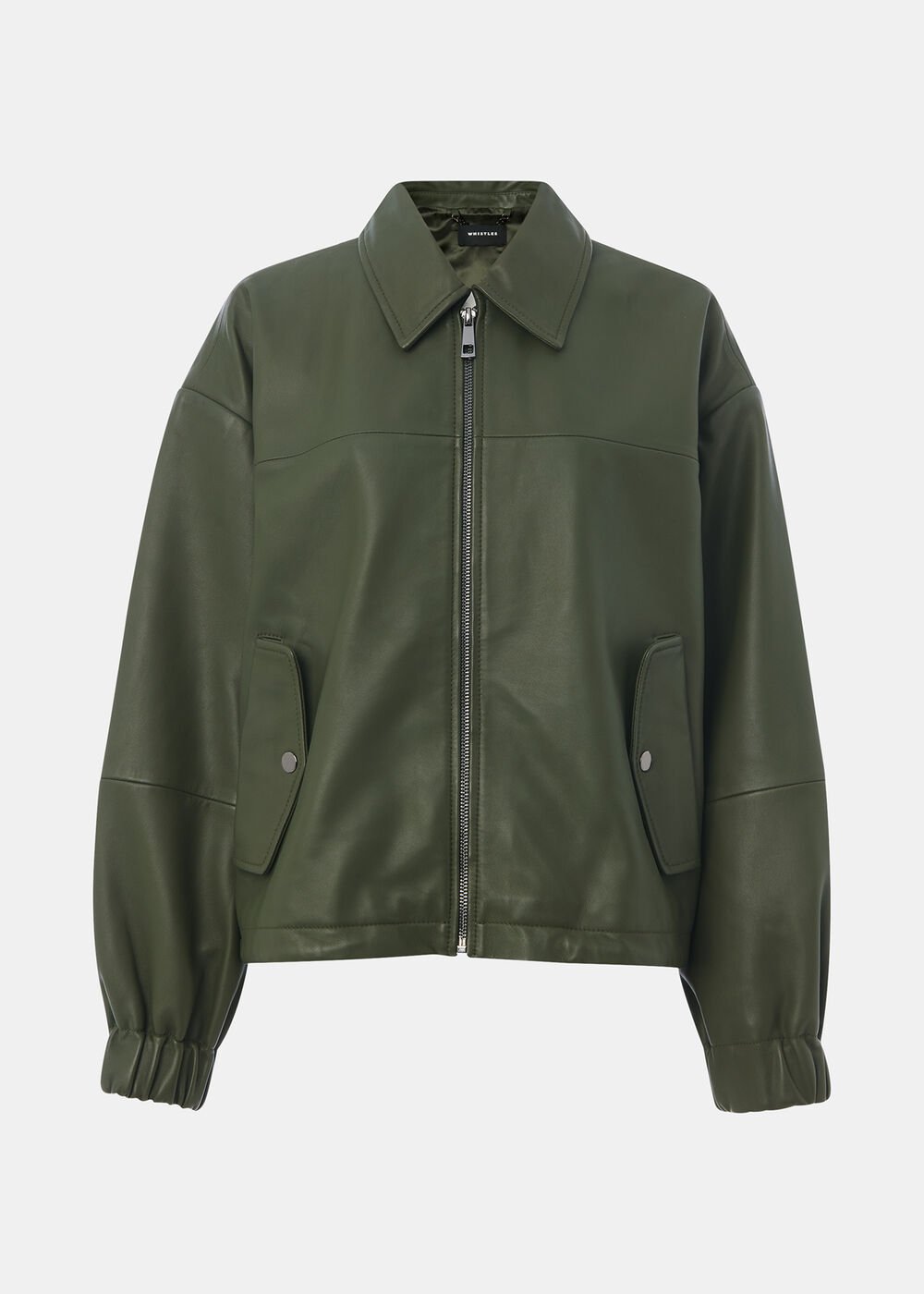 Khaki Frida Leather Bomber Jacket