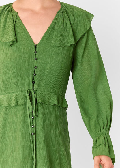 Green Frill Boho Midi Dress