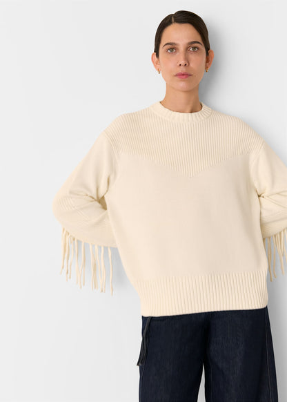 Ivory Fringed Rib Detail Sweater