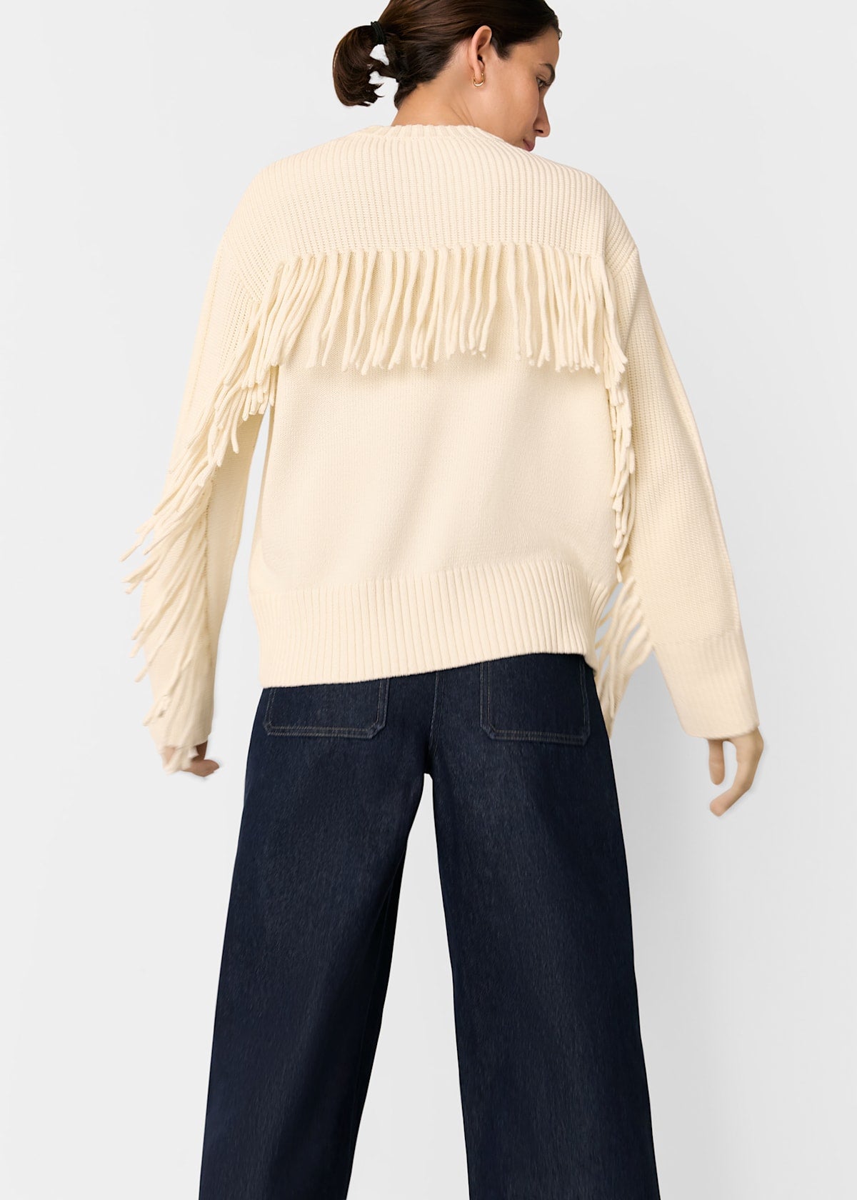 Ivory Fringed Rib Detail Sweater