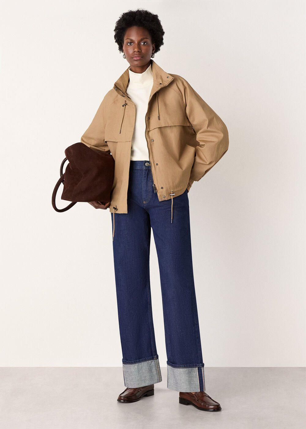 Taupe Funnel Neck Parka Jacket