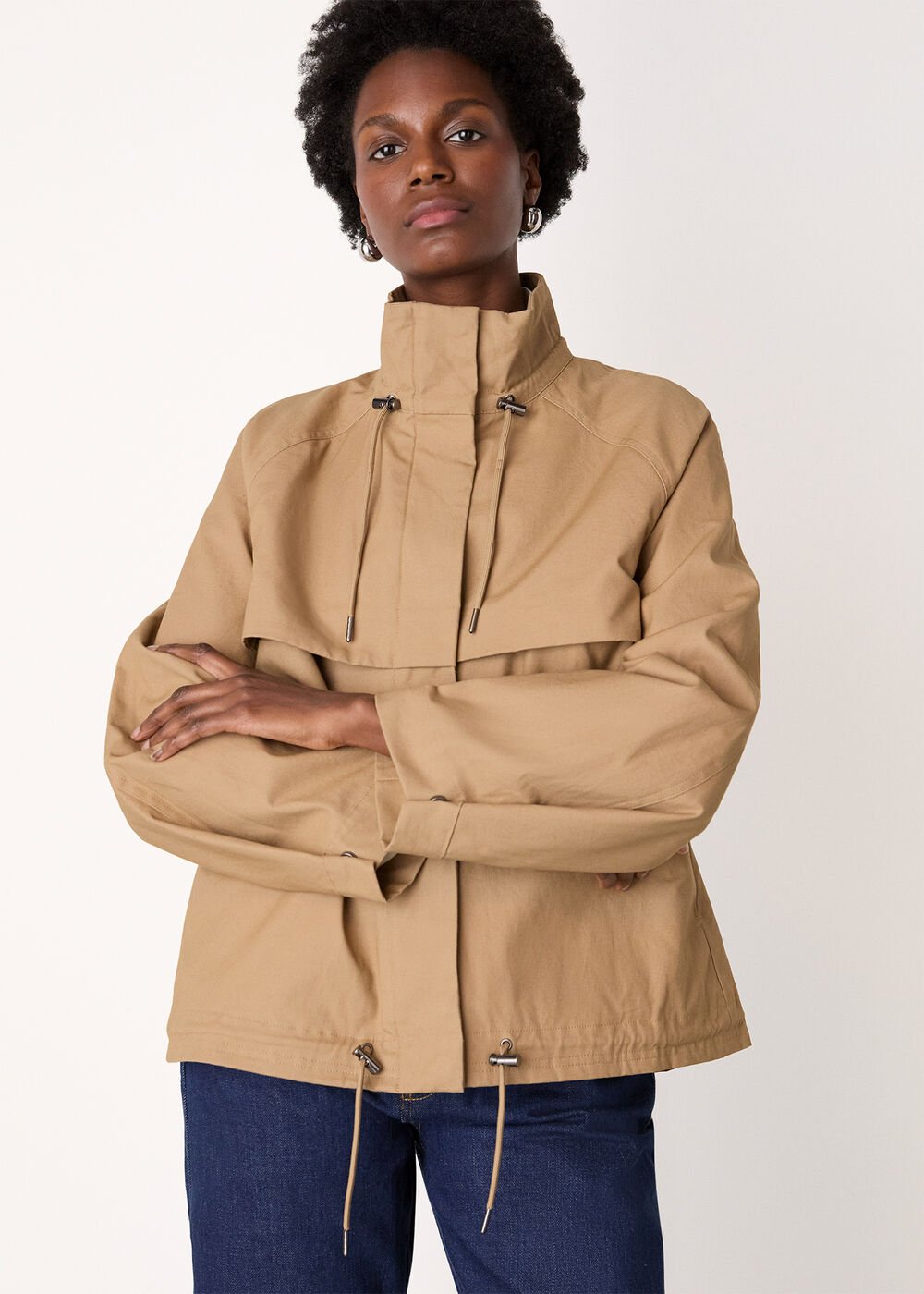 Taupe Funnel Neck Parka Jacket