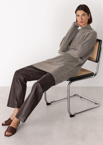 Taupe Funnel Neck Wool Mini Dress