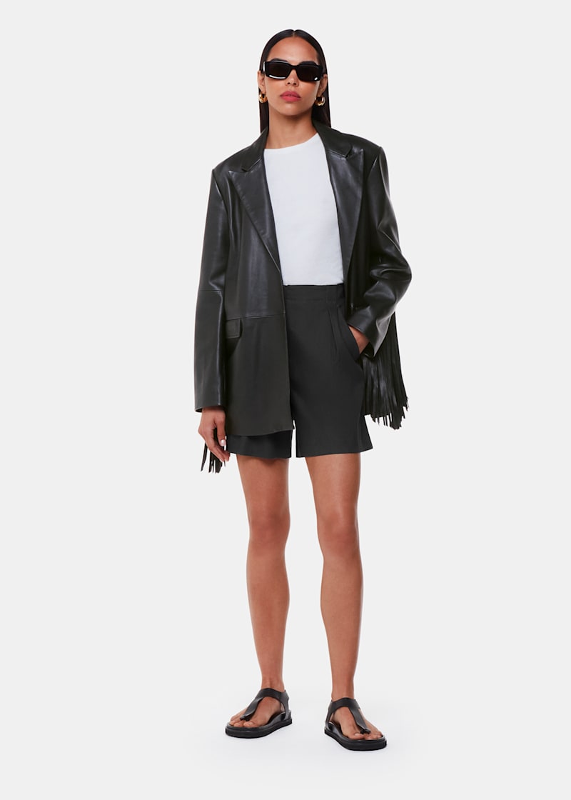 Black Gia Leather Fringed Jacket