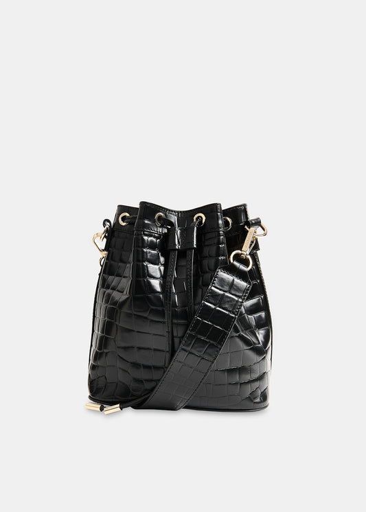 Black Giulia Croc Bucket Bag