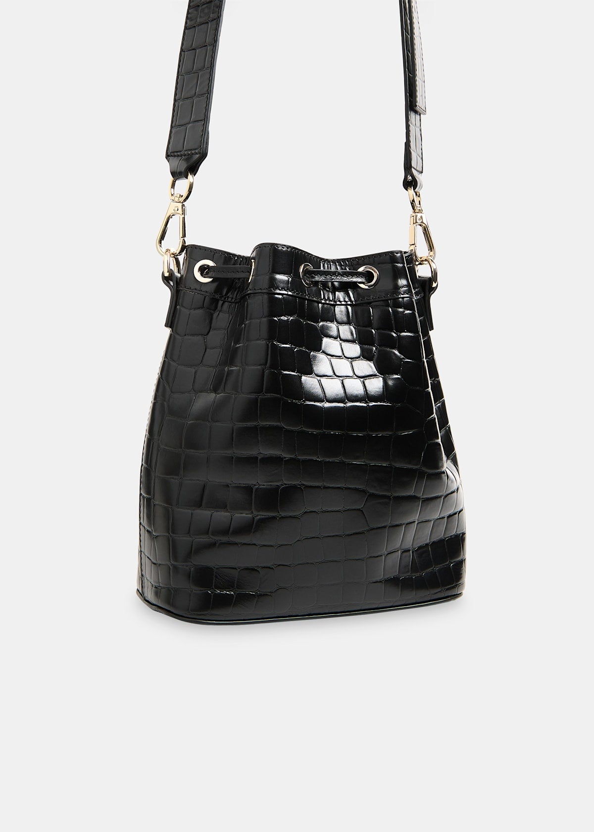 Black Giulia Croc Bucket Bag