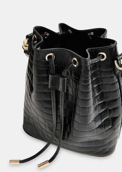 Black Giulia Croc Bucket Bag