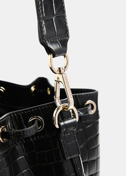 Black Giulia Croc Bucket Bag