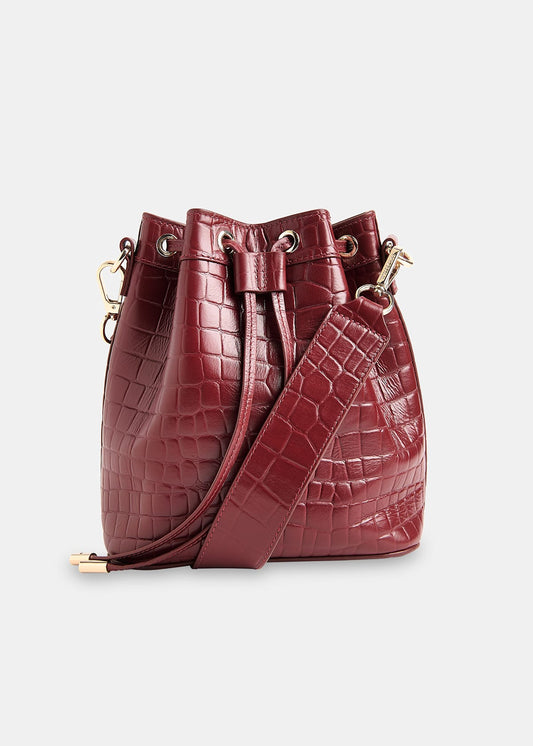 Dark Red Giulia Croc Bucket Bag