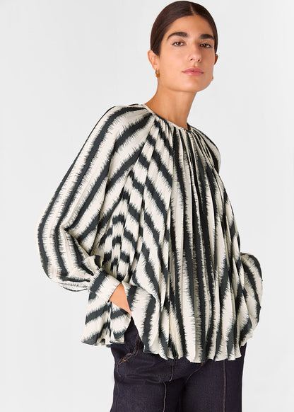 Ivory/Multi Hazy Stripe Pleated Blouse